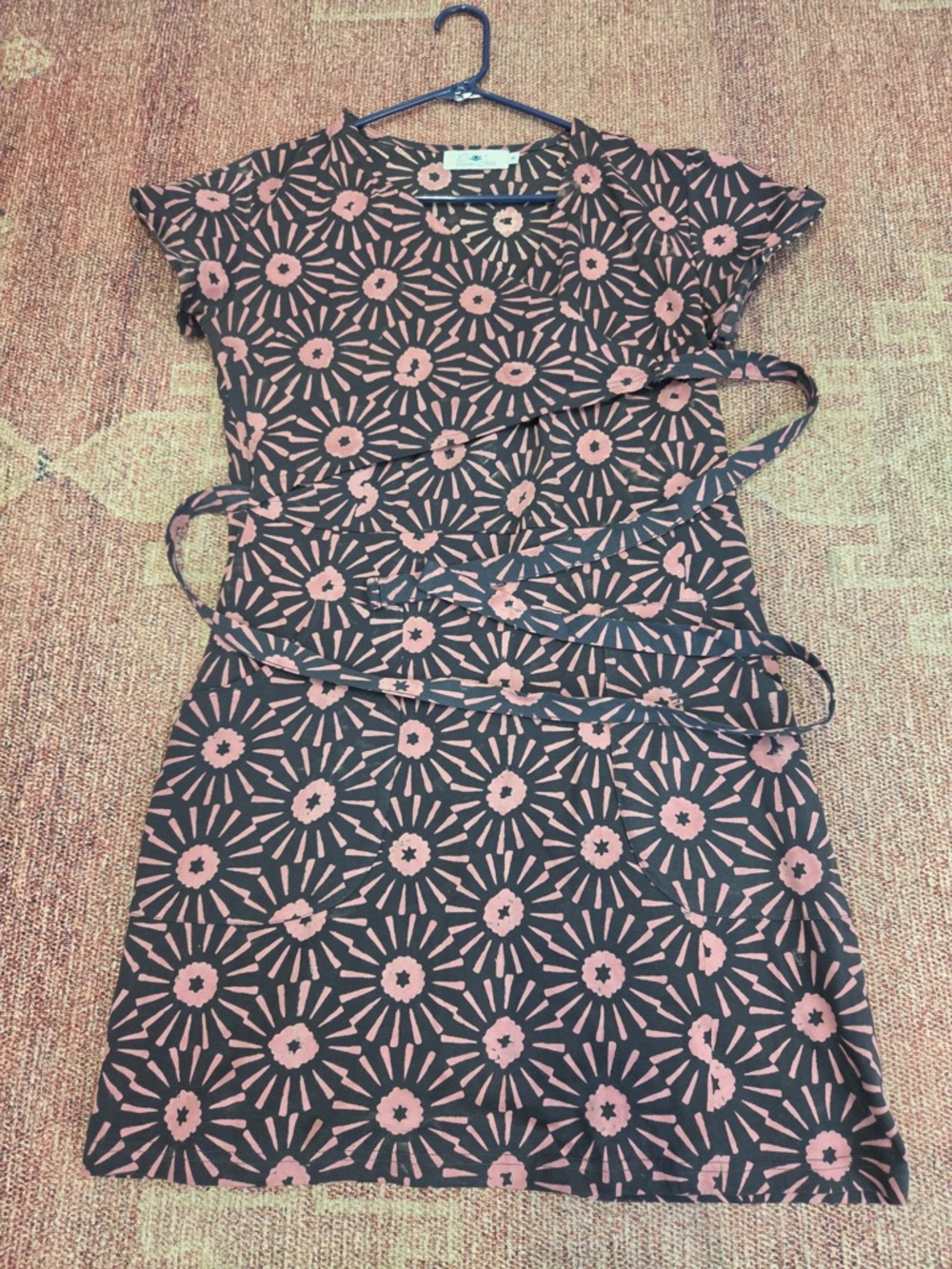 Passion Lily geometric batik wrap mini dress with cap sleeves v neck medium